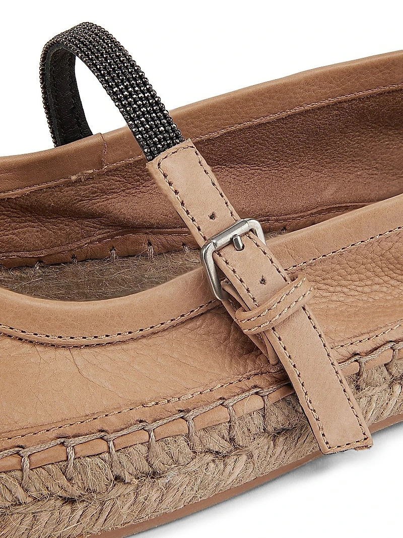 Monili-Embellished Leather Espadrilles