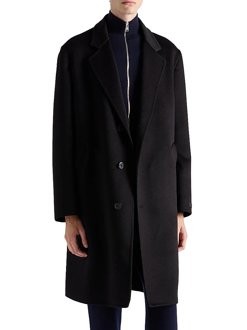 Single-Breasted Wool Blend Coat