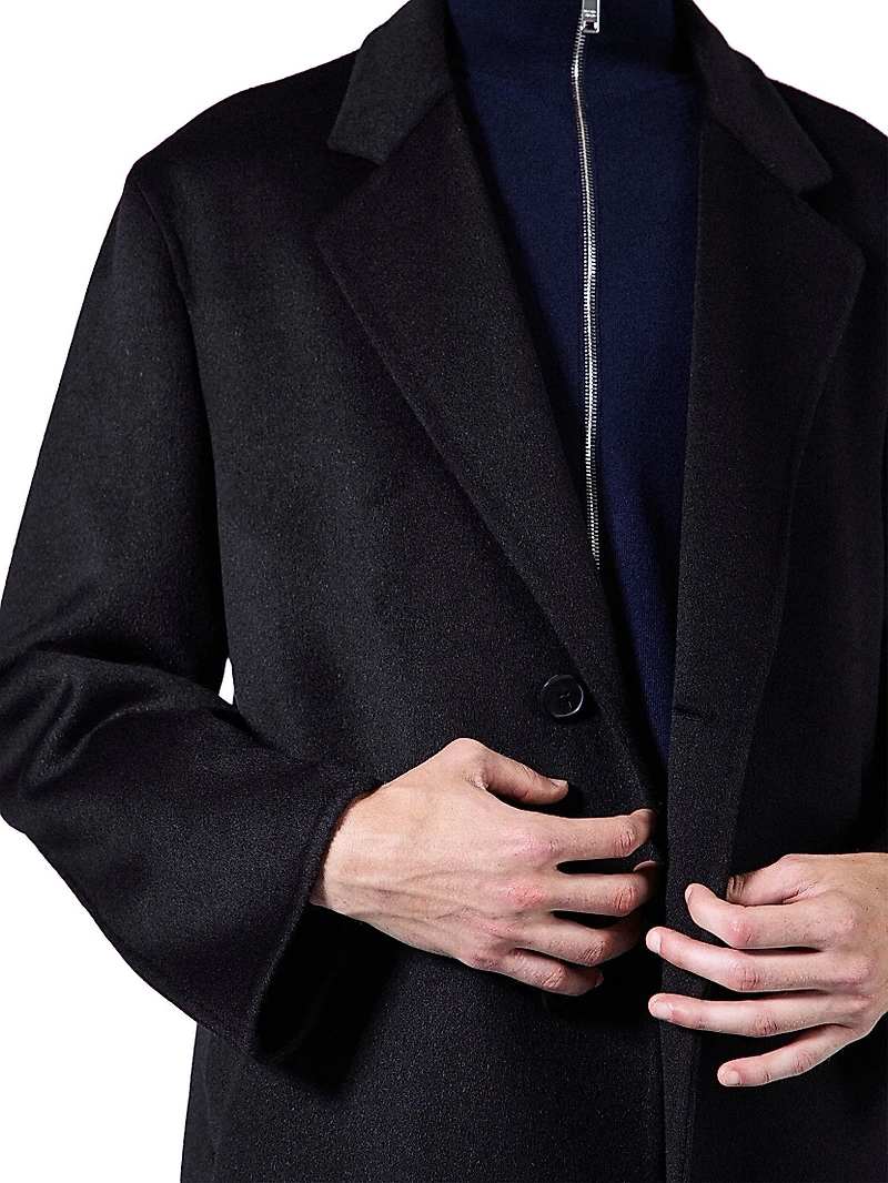 Single-Breasted Wool Blend Coat