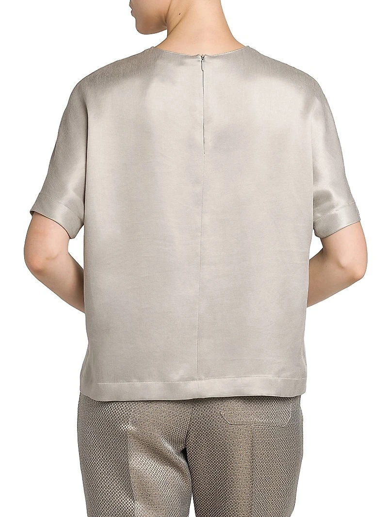 Satin Short-Sleeve Blouse