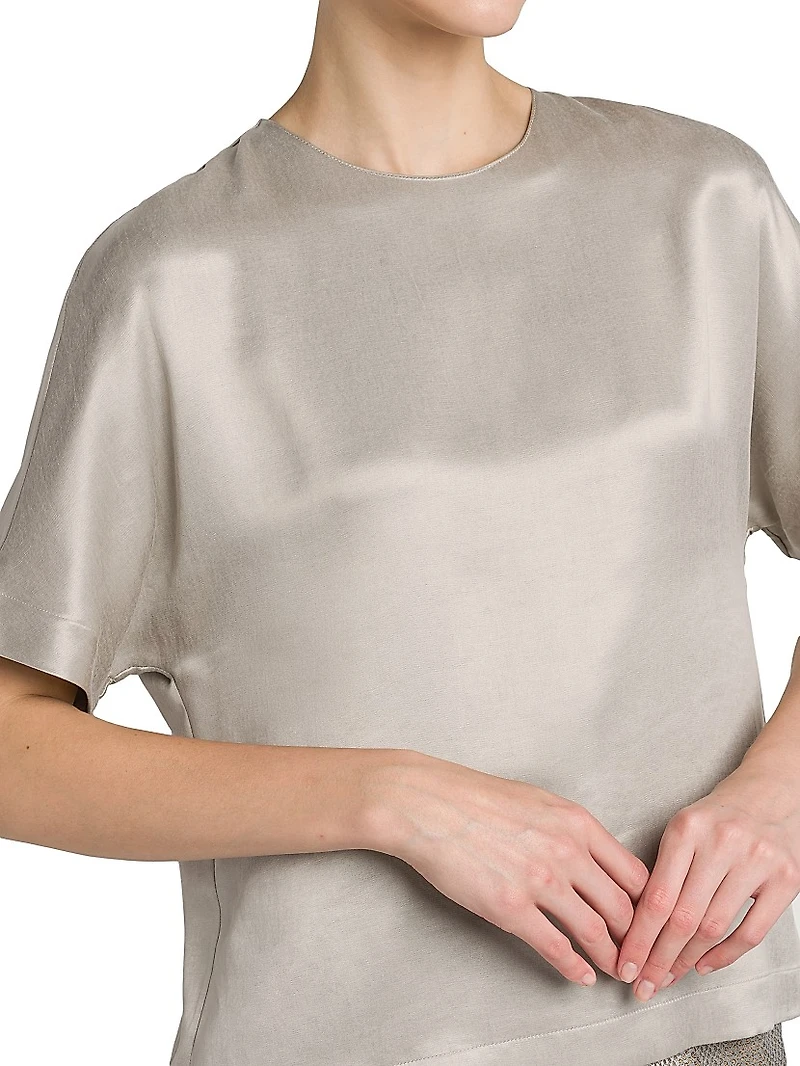 Satin Short-Sleeve Blouse