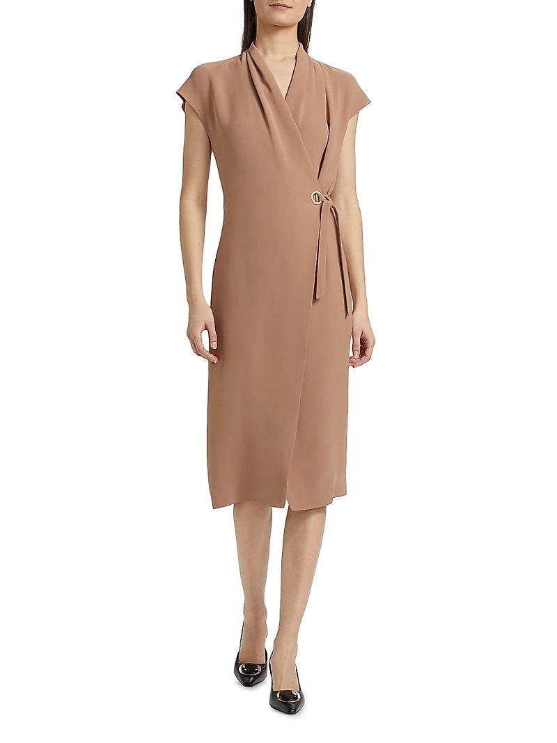 Silk High Neck Wrap Dress
