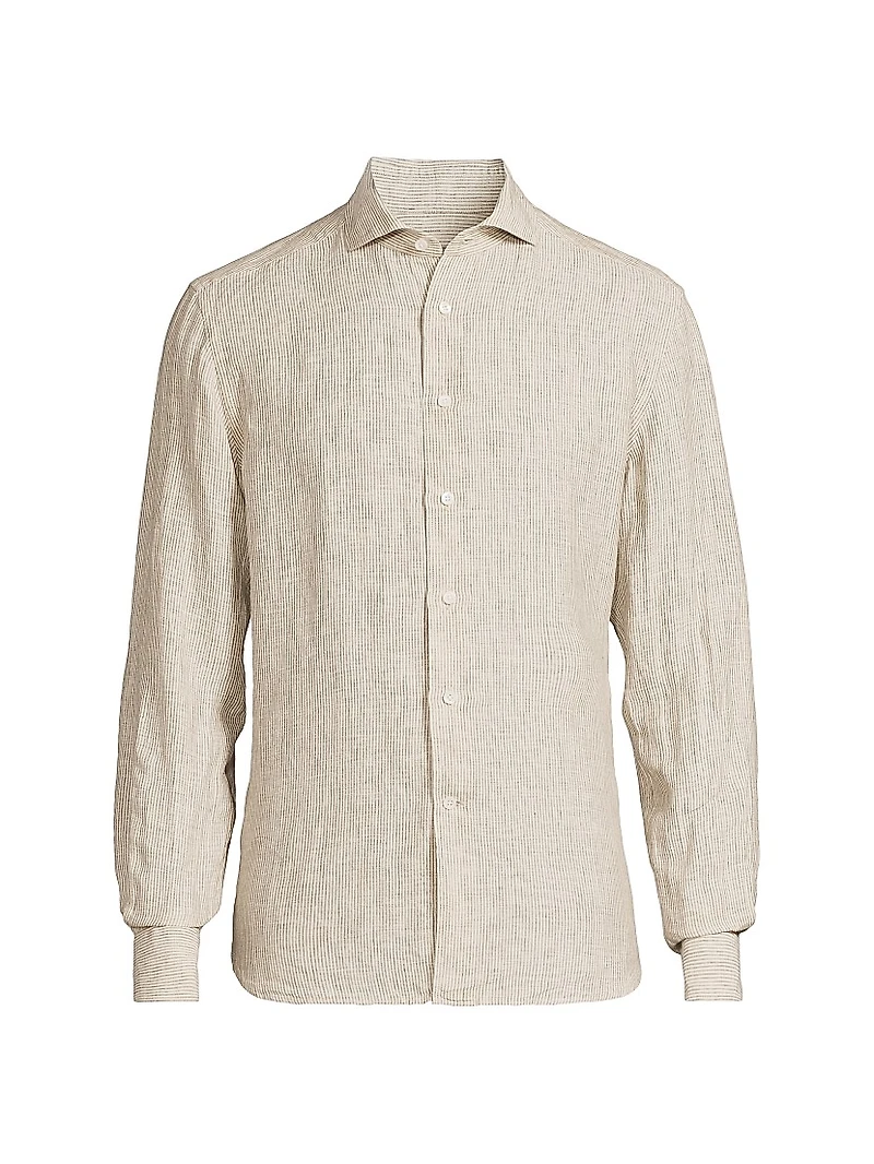 Striped Linen Button-Front Shirt