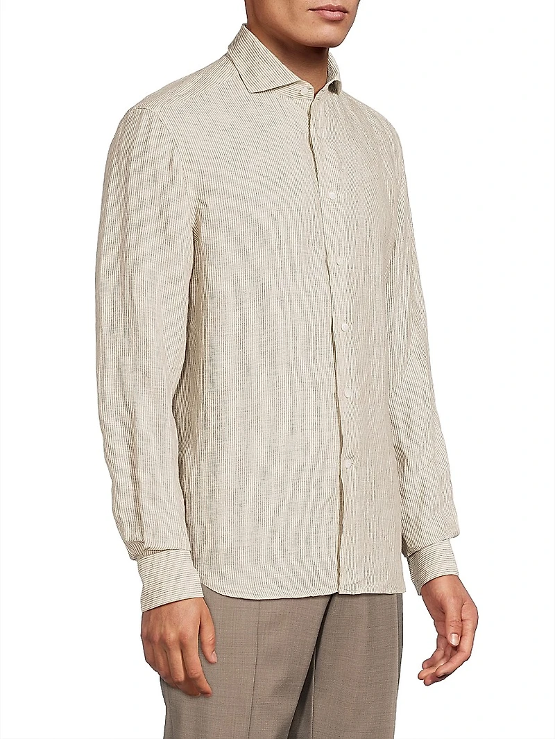 Striped Linen Button-Front Shirt