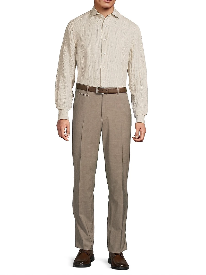 Striped Linen Button-Front Shirt