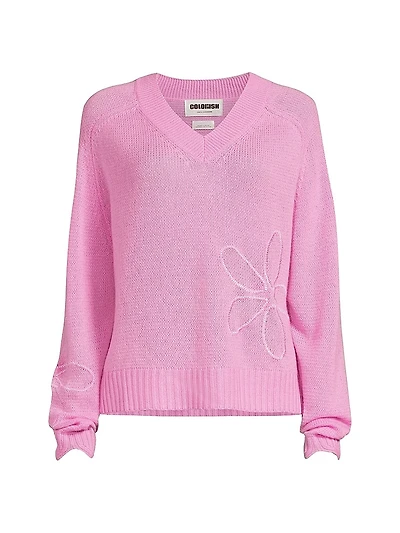 Embroidered Daisy Cashmere Sweater