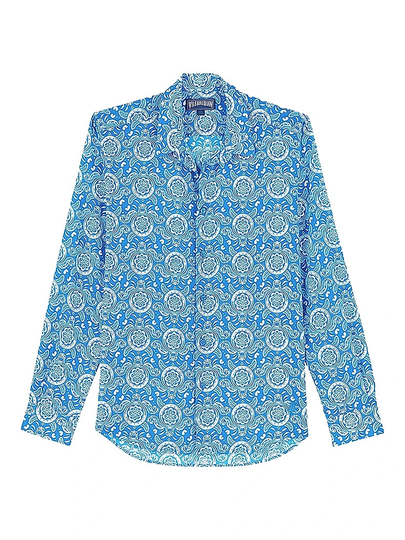 Graphic Turtle Button-Front Shirt