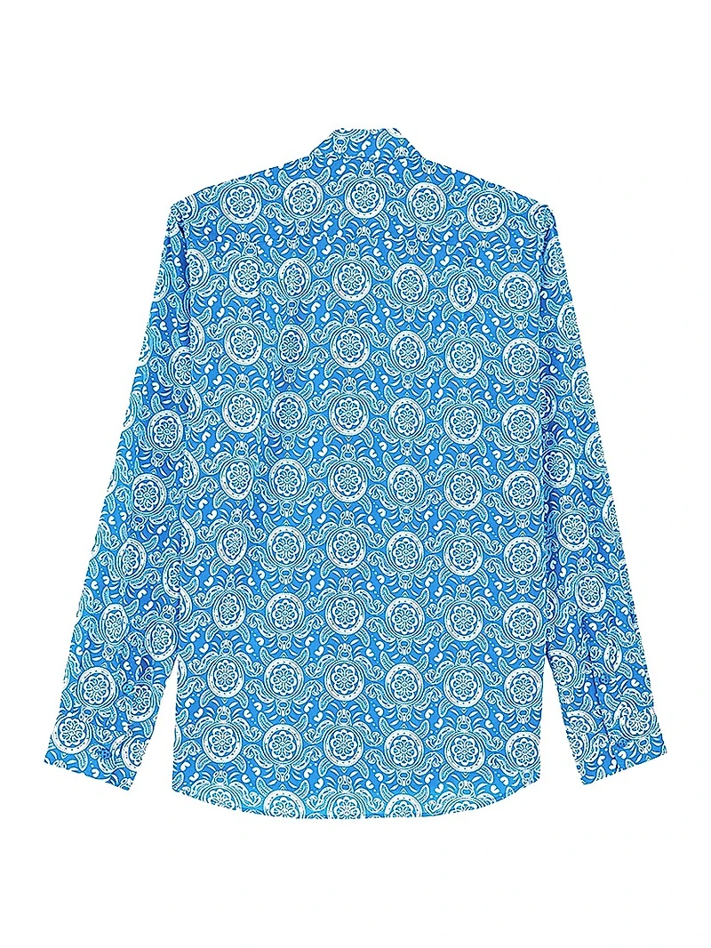 Graphic Turtle Button-Front Shirt
