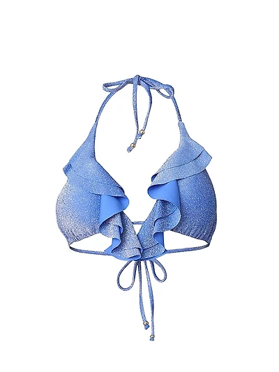 Ruffle-Trimmed Lurex Halter Bikini Top