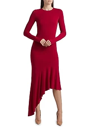 Elia Asymmetric Fitted Midi-Dress