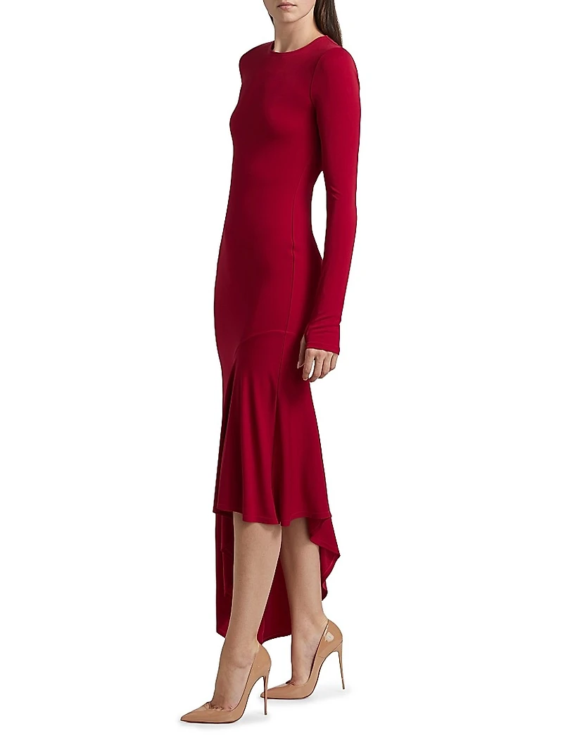 Elia Asymmetric Fitted Midi-Dress