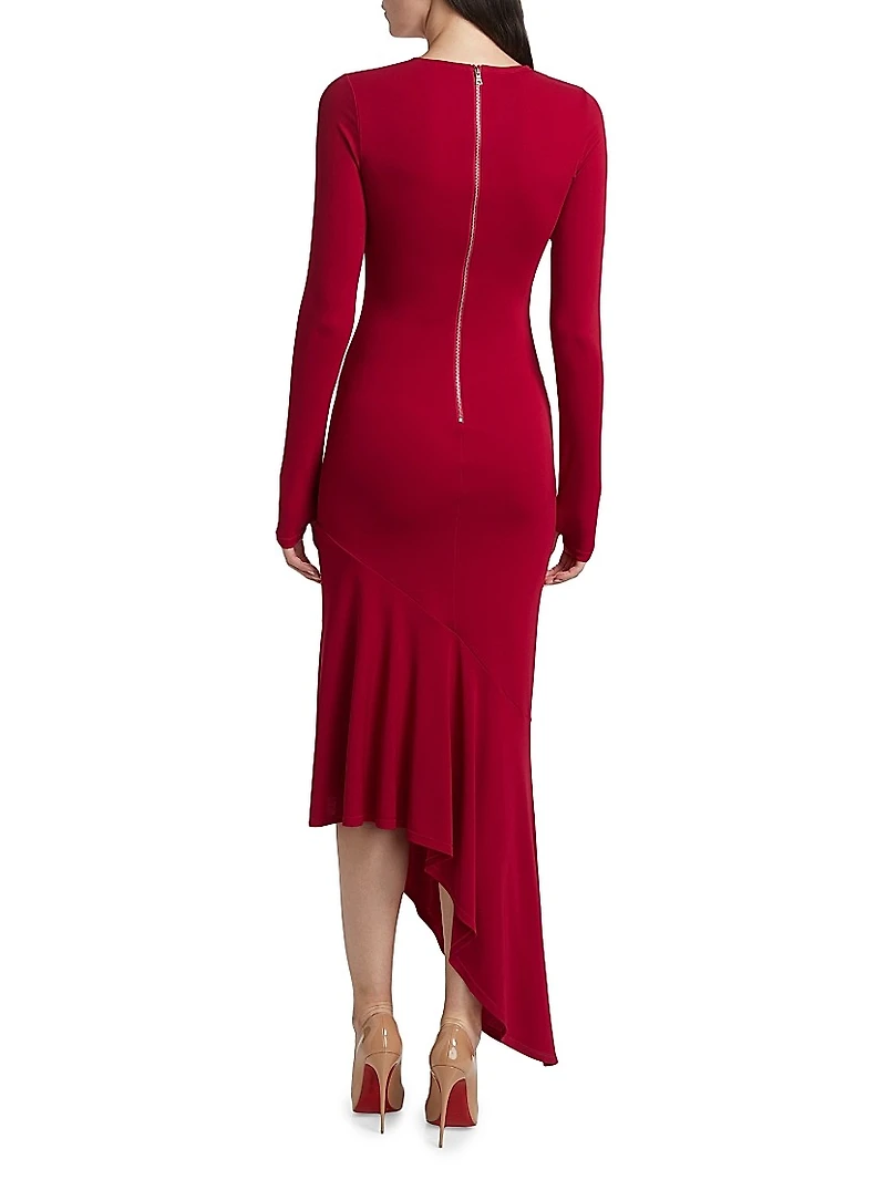 Elia Asymmetric Fitted Midi-Dress