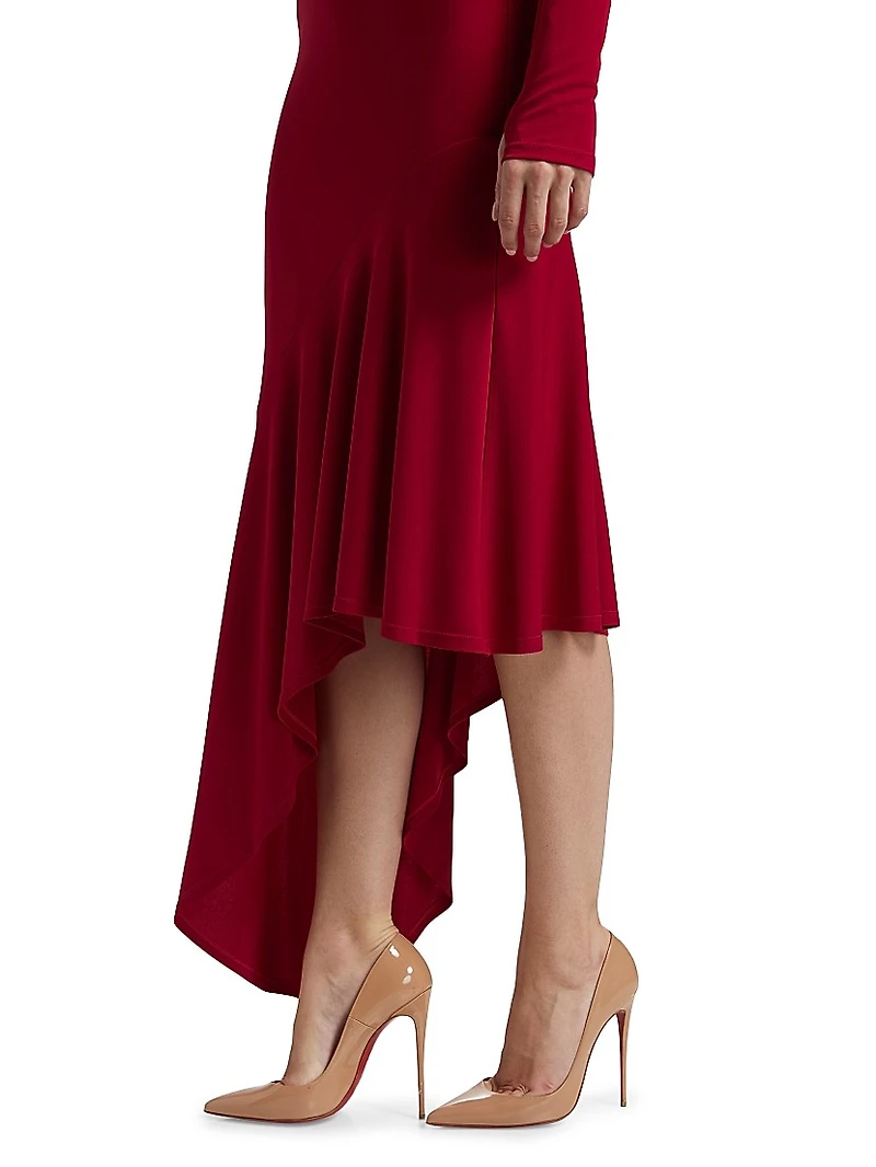 Elia Asymmetric Fitted Midi-Dress