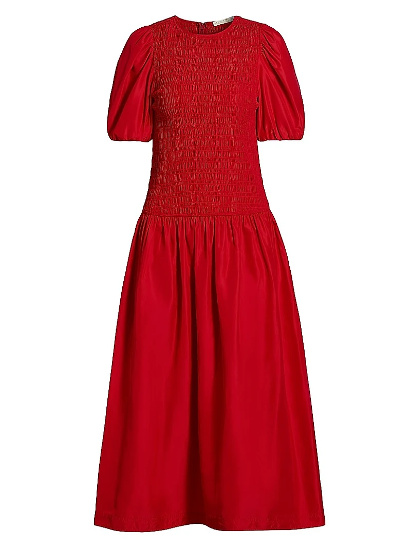 Marca Smocked Taffeta Midi-Dress