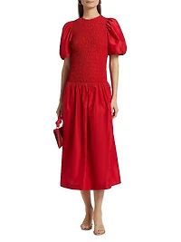 Marca Smocked Taffeta Midi-Dress