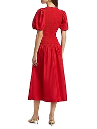 Marca Smocked Taffeta Midi-Dress