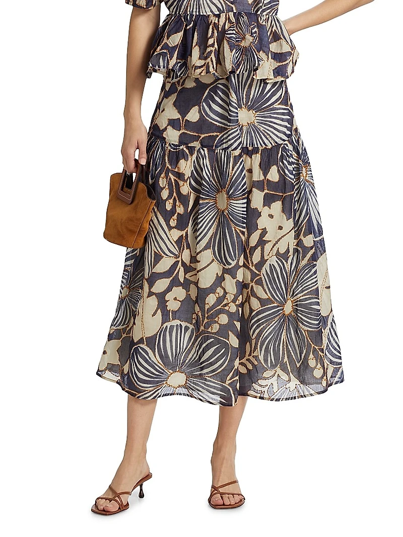Owens Floral Cotton Midi-Skirt