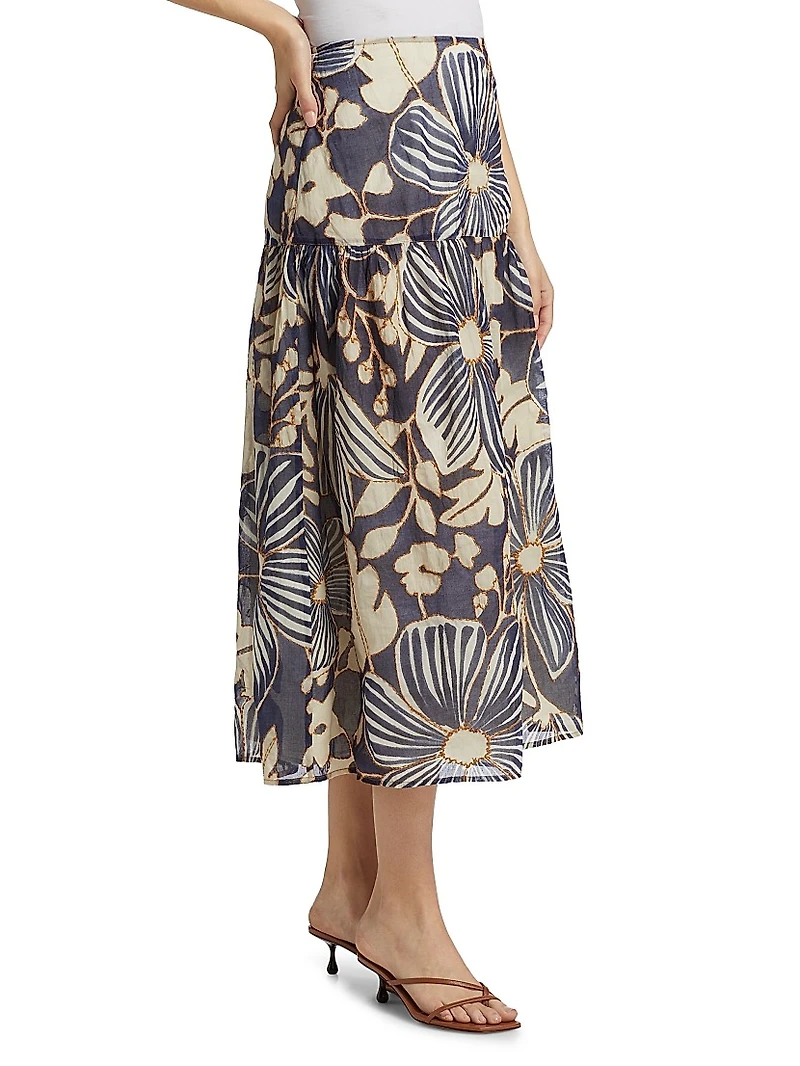 Owens Floral Cotton Midi-Skirt