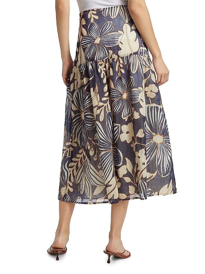 Owens Floral Cotton Midi-Skirt