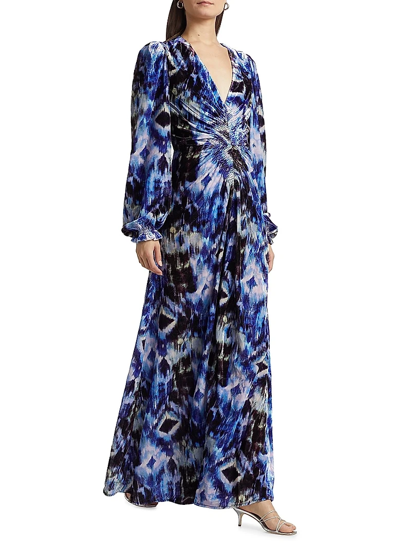 Elsabeth Abstract Velvet Maxi-Dress