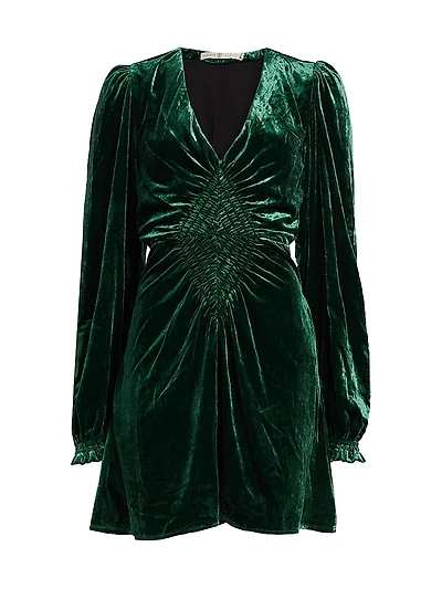 Eliza Smocked Velvet Minidress