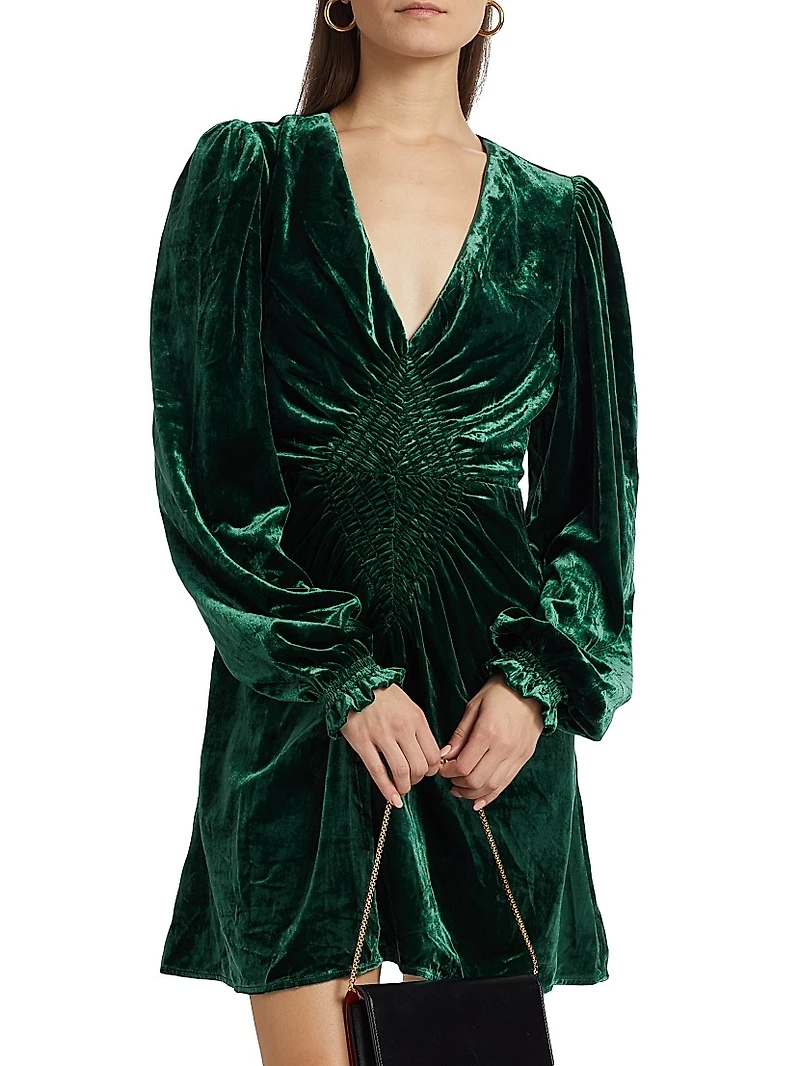 Eliza Smocked Velvet Minidress