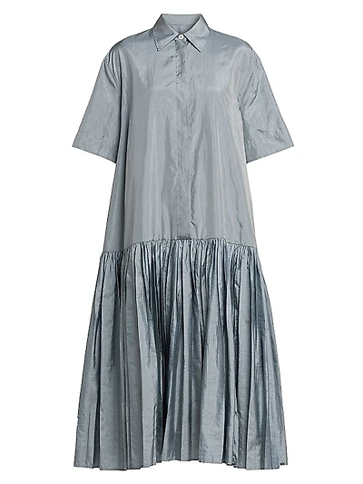 Satin Dropped Waist Pleated Shirtdress