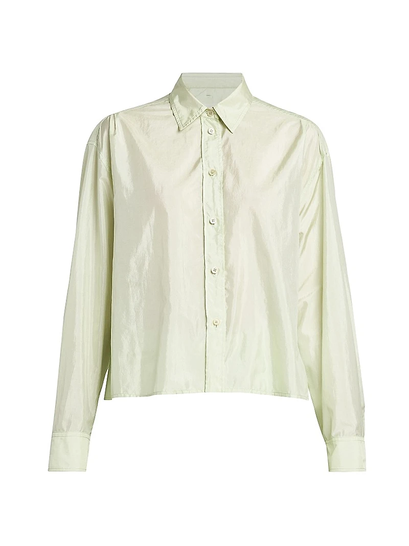 Silk-Blend Long-Sleeve Crop Shirt