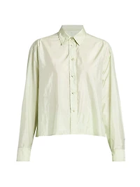 Silk-Blend Long-Sleeve Crop Shirt