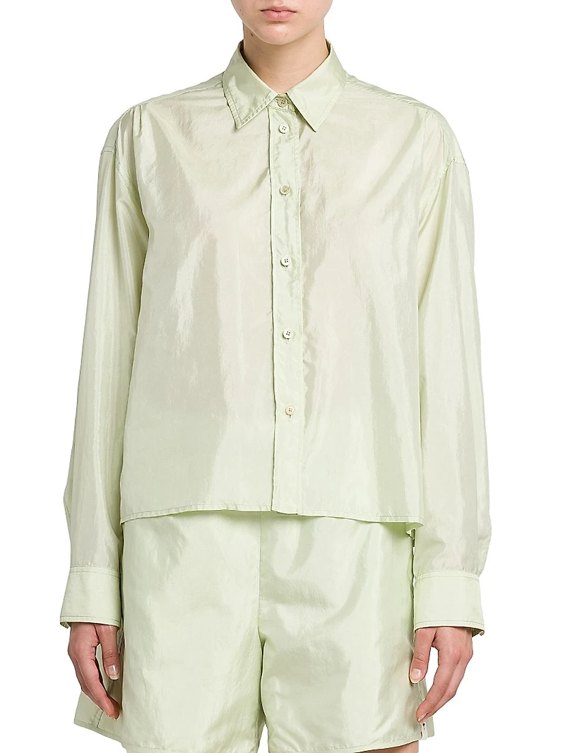 Silk-Blend Long-Sleeve Crop Shirt