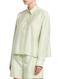 Silk-Blend Long-Sleeve Crop Shirt