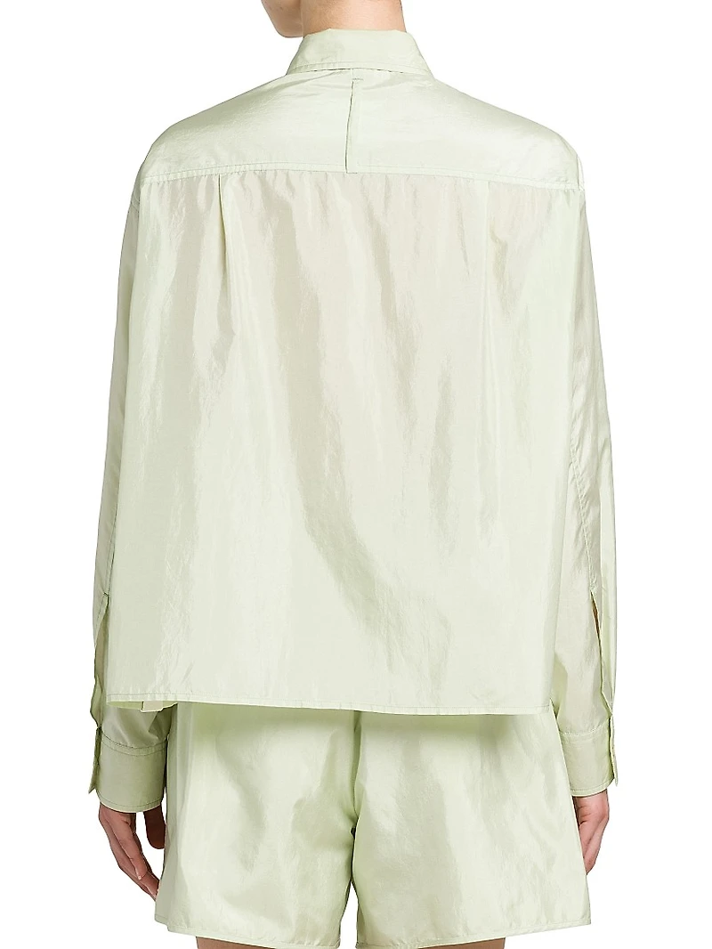 Silk-Blend Long-Sleeve Crop Shirt