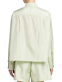 Silk-Blend Long-Sleeve Crop Shirt