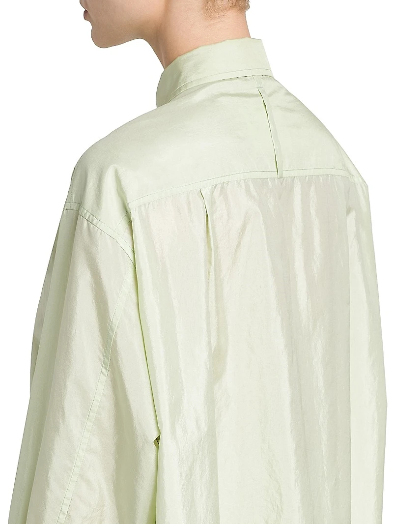 Silk-Blend Long-Sleeve Crop Shirt