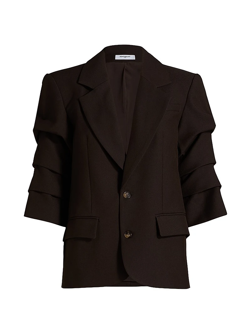 Roma Ruched-Sleeve Single-Breasted Blazer