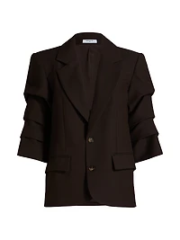 Roma Ruched-Sleeve Single-Breasted Blazer