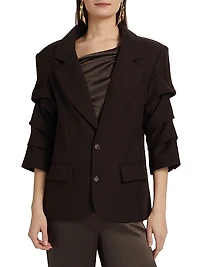 Roma Ruched-Sleeve Single-Breasted Blazer