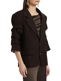 Roma Ruched-Sleeve Single-Breasted Blazer