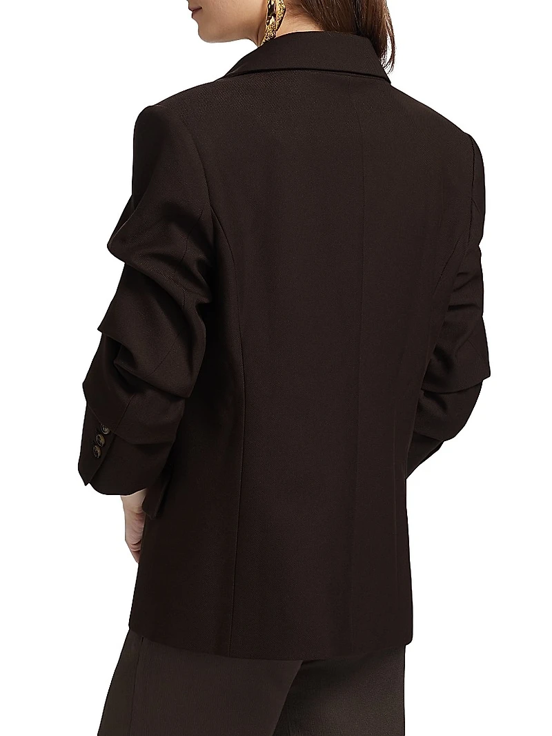 Roma Ruched-Sleeve Single-Breasted Blazer