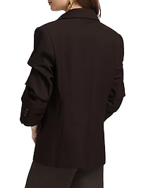 Roma Ruched-Sleeve Single-Breasted Blazer