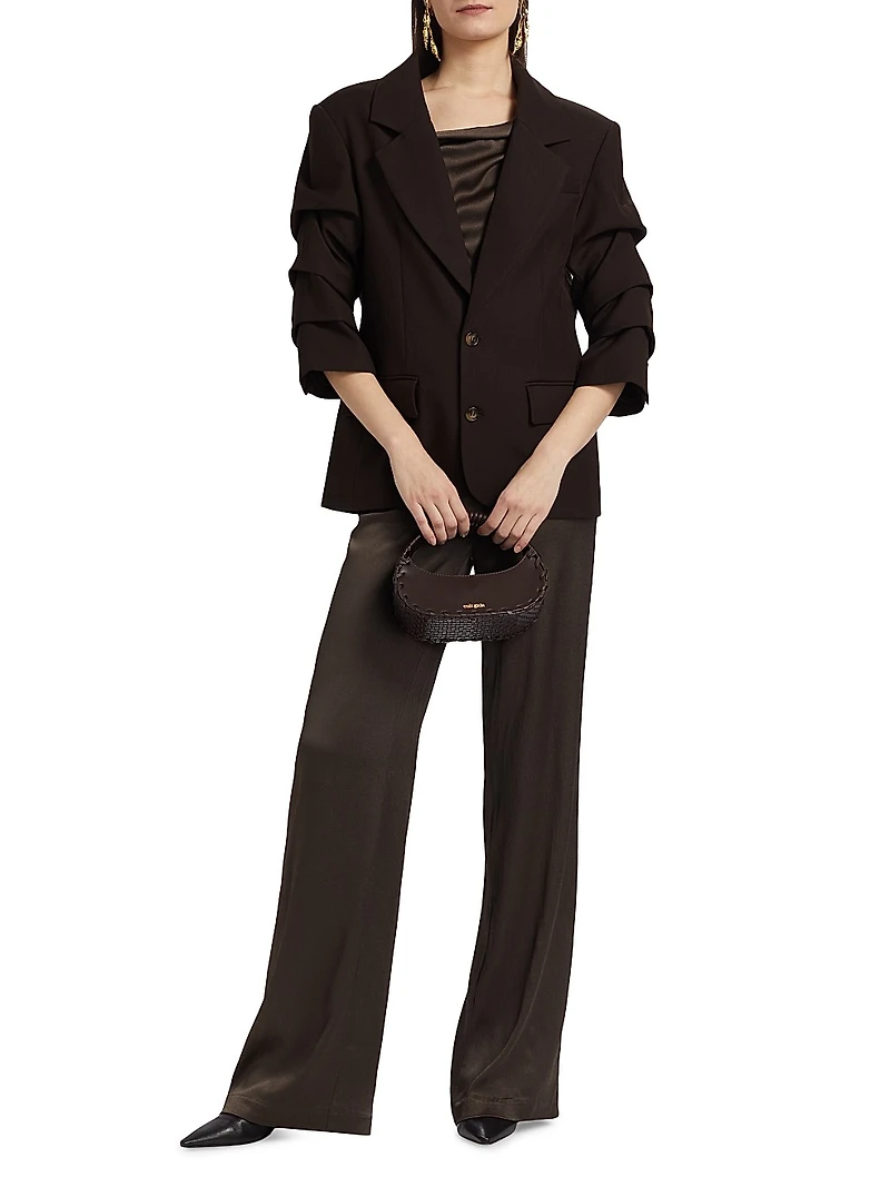 Roma Ruched-Sleeve Single-Breasted Blazer