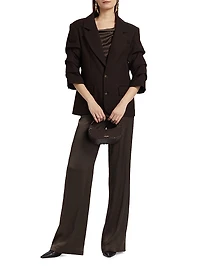 Roma Ruched-Sleeve Single-Breasted Blazer