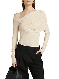 Maple Ruched One-Shoulder Long-Sleeve Top