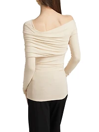 Maple Ruched One-Shoulder Long-Sleeve Top