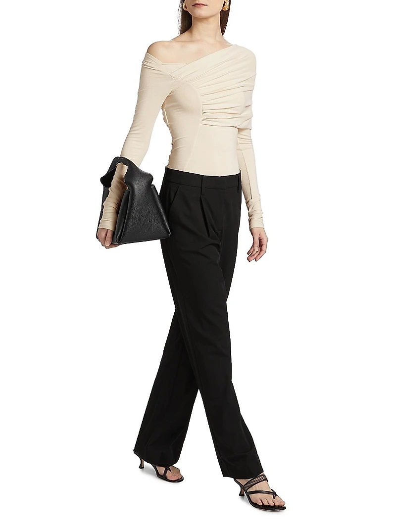 Maple Ruched One-Shoulder Long-Sleeve Top