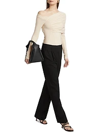 Maple Ruched One-Shoulder Long-Sleeve Top
