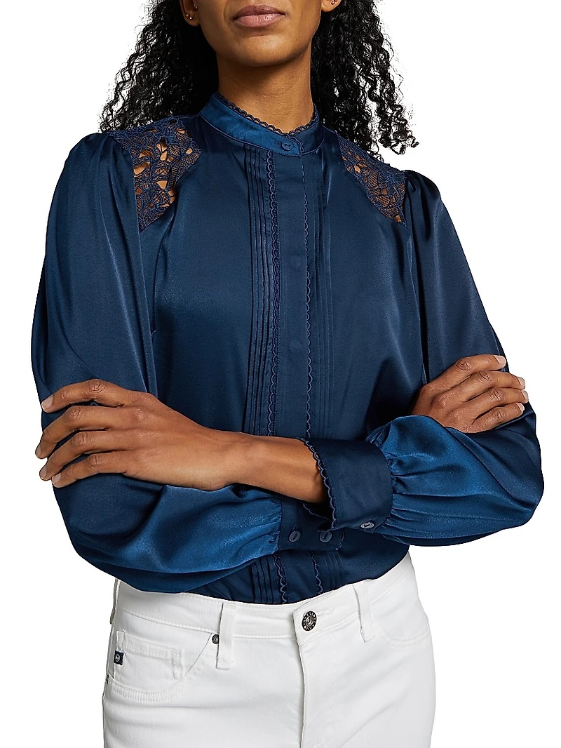 The Esperanza Lace-Trimmed Satin Blouse