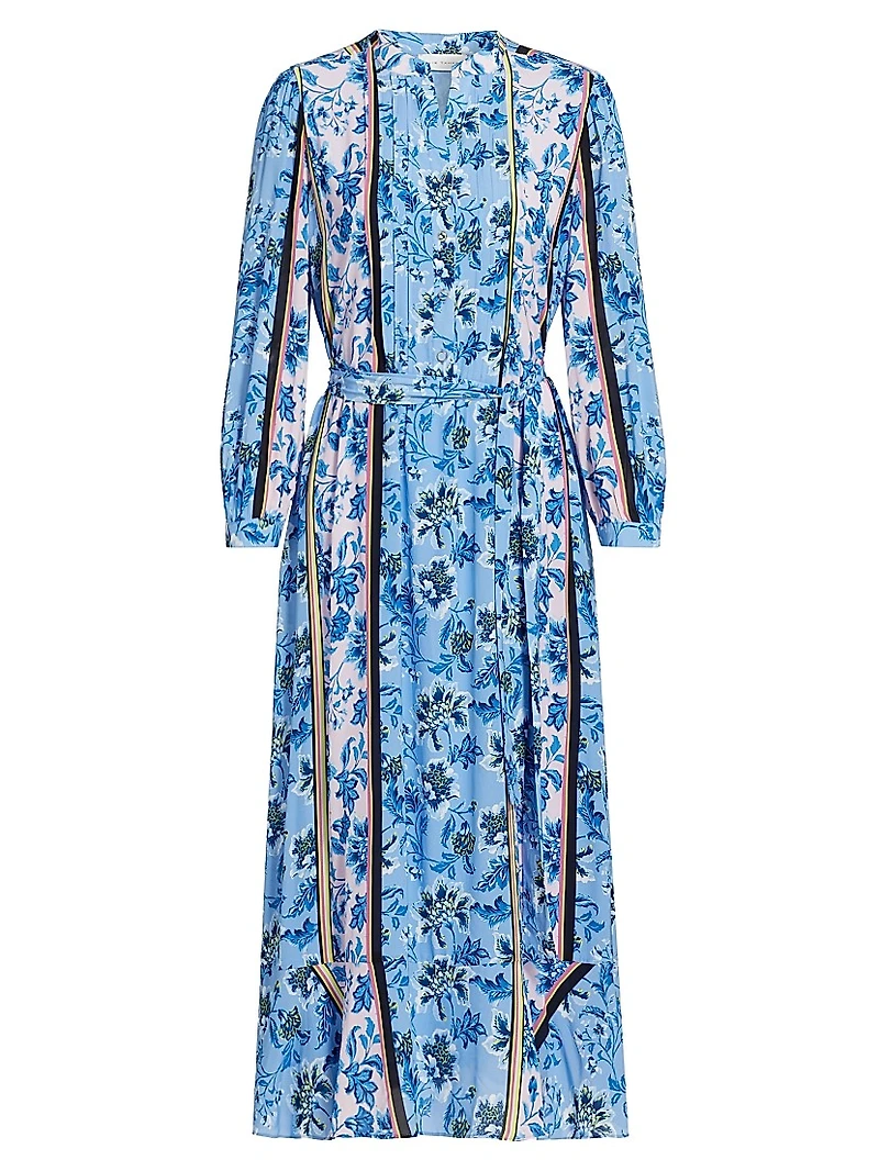 Floral Stretch-Silk Midi-Shirtdress
