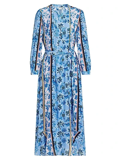 Floral Stretch-Silk Midi-Shirtdress