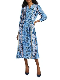 Floral Stretch-Silk Midi-Shirtdress